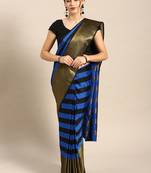 Blue woven blended cotton saree with blouse
