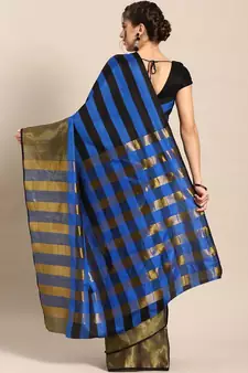 Blue woven blended cotton saree with blouse