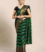 Green woven blended cotton saree with blouse