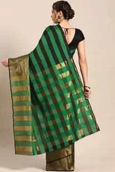 Green woven blended cotton saree with blouse