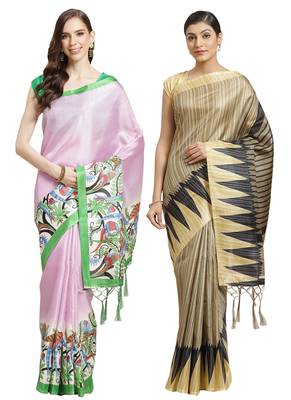 Multicolor printed art silk saree with blouse 1