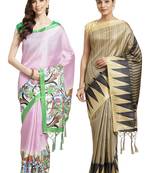 Multicolor printed art silk saree with blouse