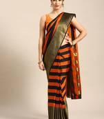 Orange woven blended cotton saree with blouse