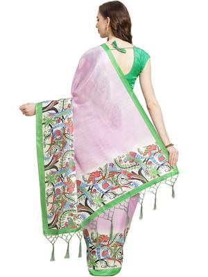 Multicolor printed art silk saree with blouse 3