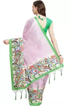 Multicolor printed art silk saree with blouse