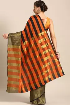 Orange woven blended cotton saree with blouse