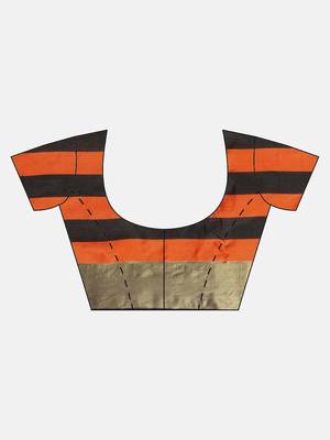 Orange woven blended cotton saree with blouse 5