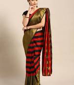 Red woven blended cotton saree with blouse