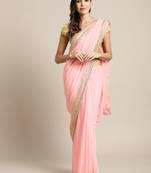 Pink embroidered georgette saree with blouse