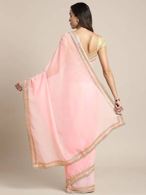 Pink embroidered georgette saree with blouse 2