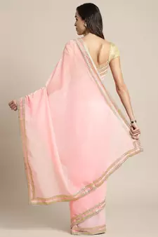 Pink embroidered georgette saree with blouse
