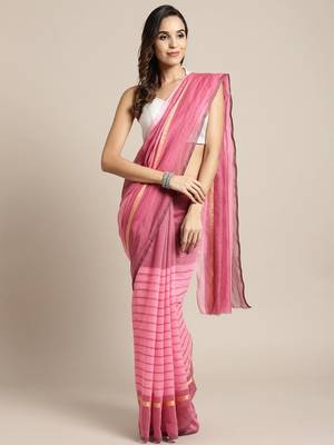 Pink woven linen saree with blouse 1