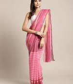 Pink woven linen saree with blouse