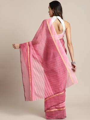 Pink woven linen saree with blouse 2