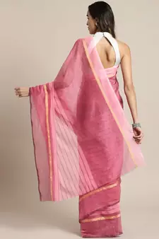 Pink woven linen saree with blouse