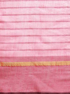 Pink woven linen saree with blouse 3