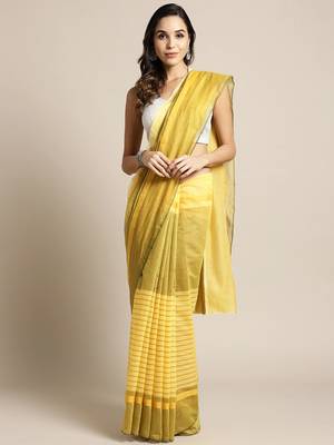 Yellow woven linen saree with blouse 1