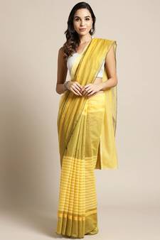 Yellow woven linen saree with blouse