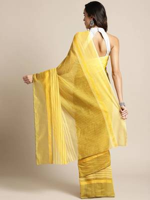 Yellow woven linen saree with blouse 2