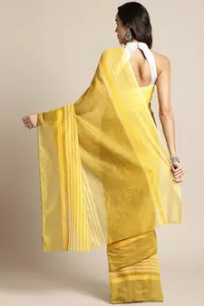 Yellow woven linen saree with blouse
