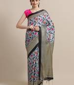 Grey printed art silk saree with blouse