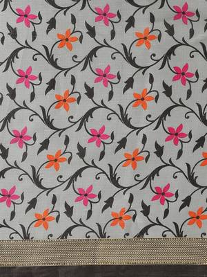 Grey printed art silk saree with blouse 3