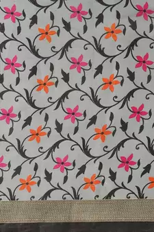 Grey printed art silk saree with blouse