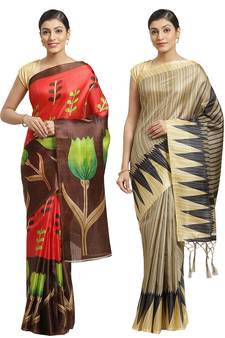 Multicolor printed art silk saree with blouse