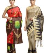Multicolor printed art silk saree with blouse