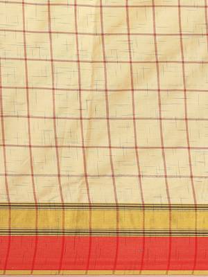 Beige woven blended cotton saree with blouse 3
