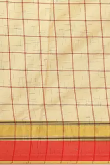 Beige woven blended cotton saree with blouse