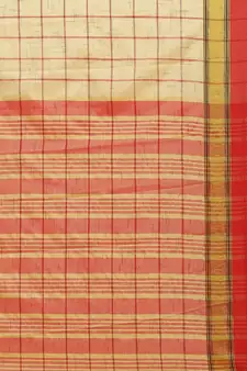 Beige woven blended cotton saree with blouse