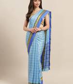 Blue woven blended cotton saree with blouse