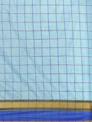 Blue woven blended cotton saree with blouse 3