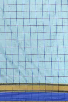 Blue woven blended cotton saree with blouse