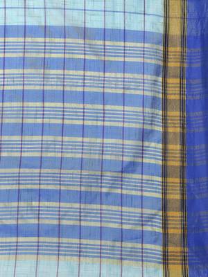 Blue woven blended cotton saree with blouse 4