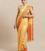 Yellow woven blended cotton saree with blouse