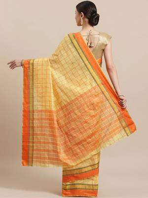 Yellow woven blended cotton saree with blouse 2