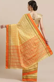 Yellow woven blended cotton saree with blouse