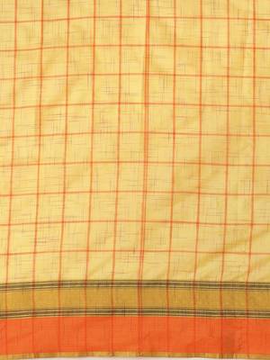 Yellow woven blended cotton saree with blouse 3