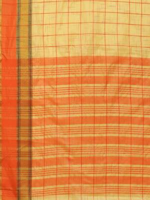 Yellow woven blended cotton saree with blouse 4