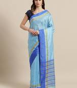 Blue woven blended cotton saree with blouse