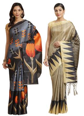 Multicolor printed art silk saree with blouse 1