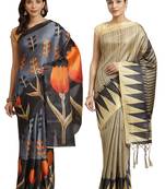 Multicolor printed art silk saree with blouse