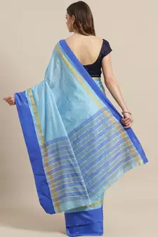 Blue woven blended cotton saree with blouse