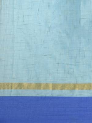 Blue woven blended cotton saree with blouse 3