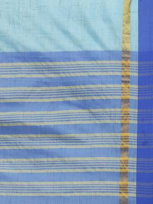Blue woven blended cotton saree with blouse 4