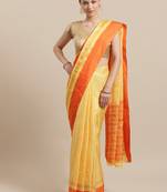 Yellow woven blended cotton saree with blouse