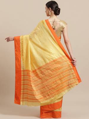 Yellow woven blended cotton saree with blouse 2