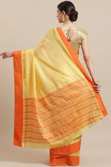 Yellow woven blended cotton saree with blouse